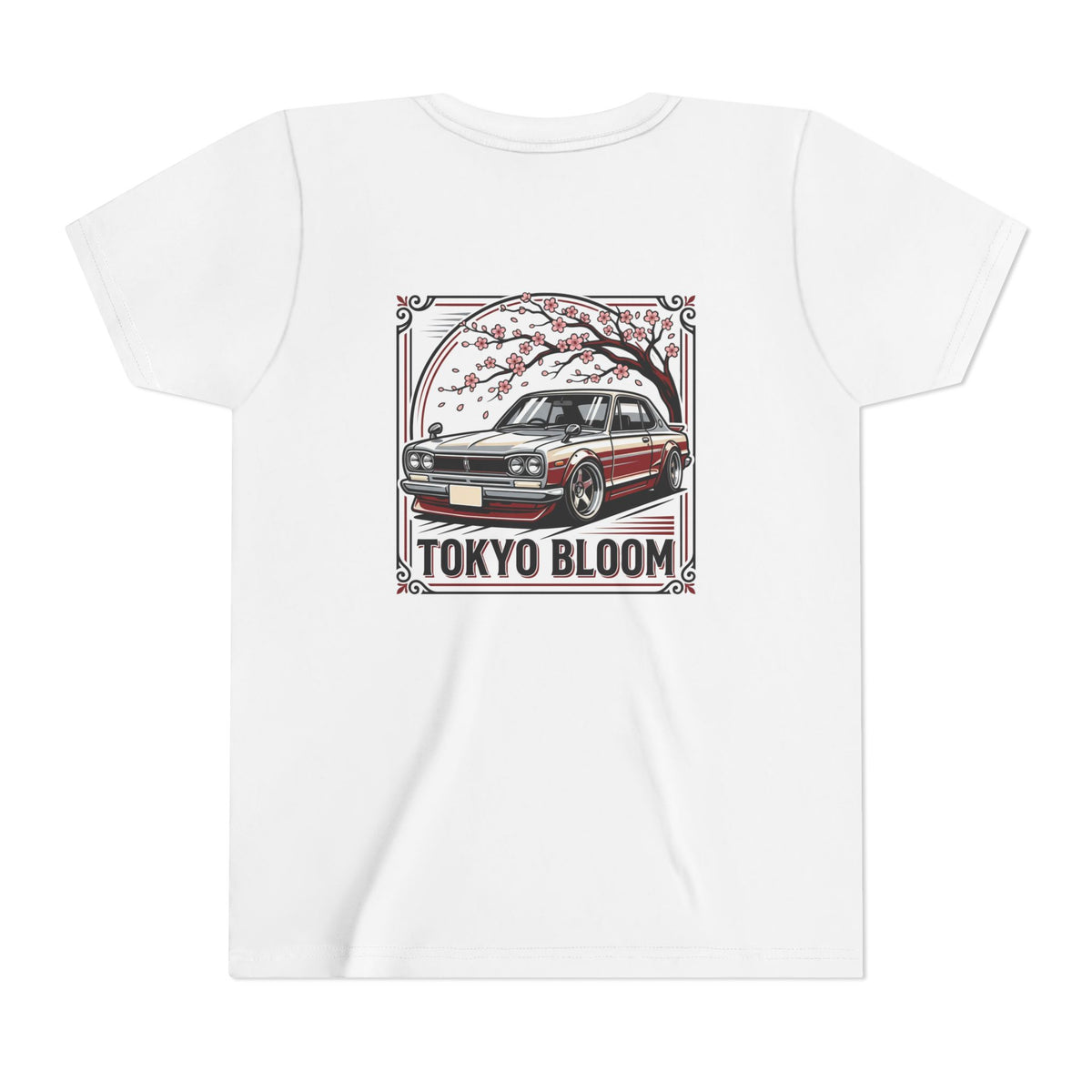Tokyo Bloom Youth Tee — Retro JDM Car & Cherry Blossoms Tee