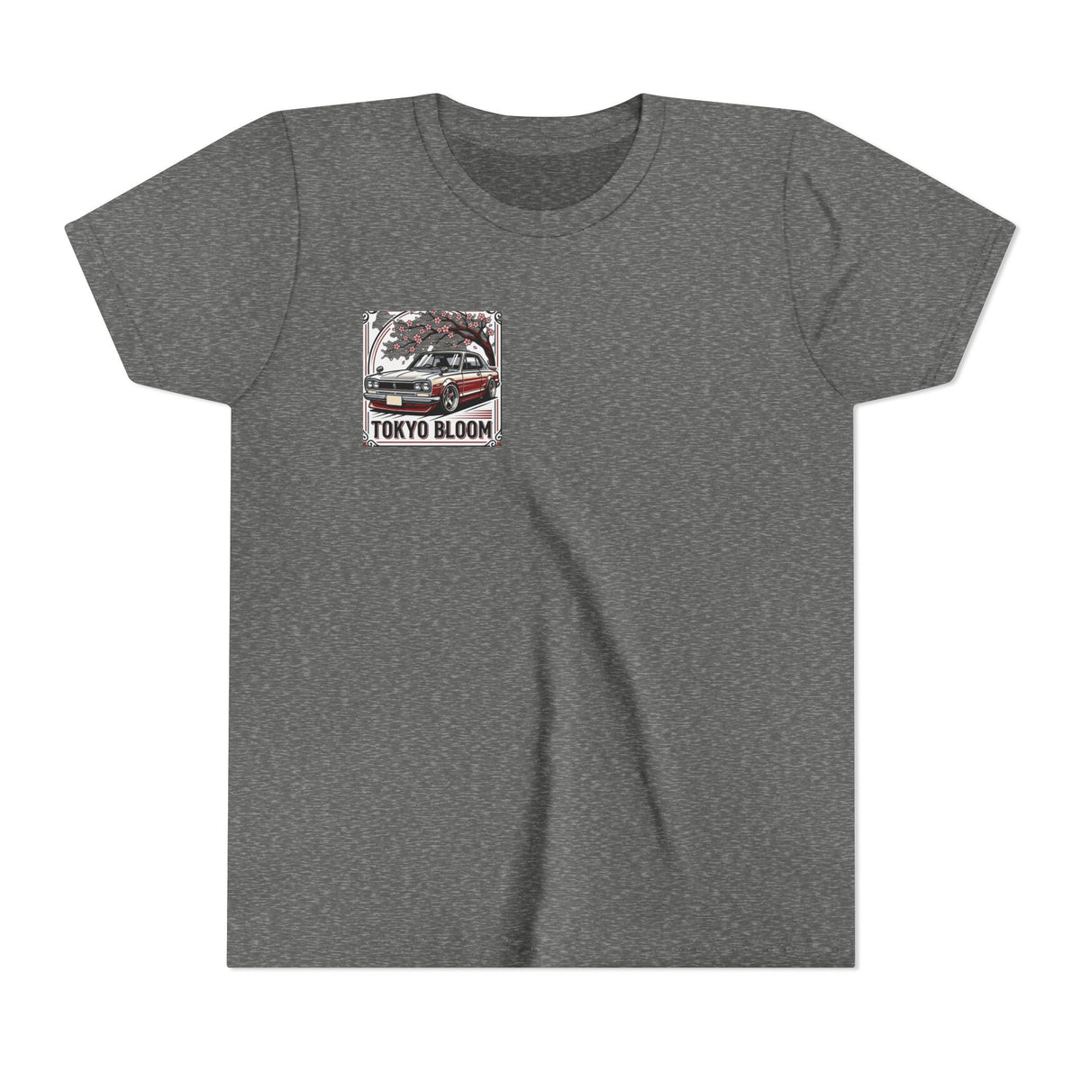 Tokyo Bloom Youth Tee — Retro JDM Car & Cherry Blossoms Tee