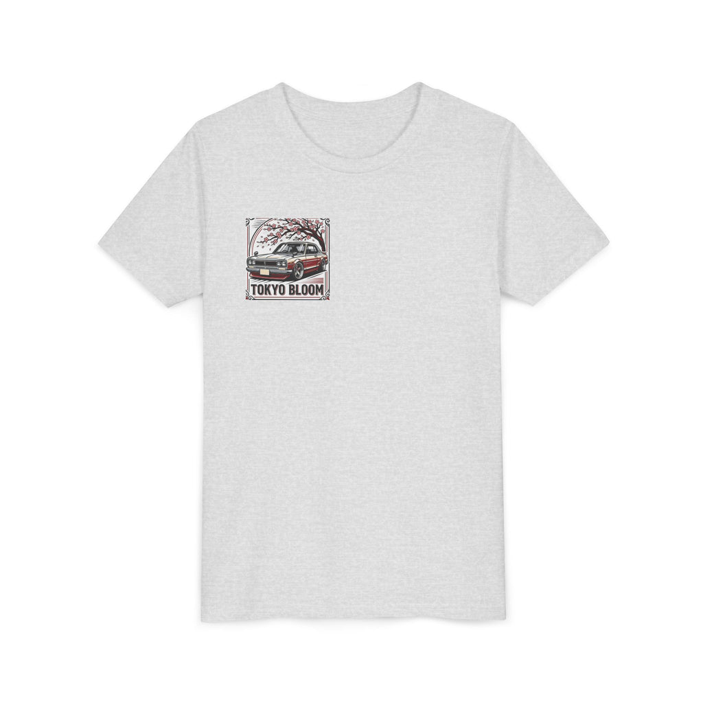 Tokyo Bloom Youth Tee — Retro JDM Car & Cherry Blossoms Tee
