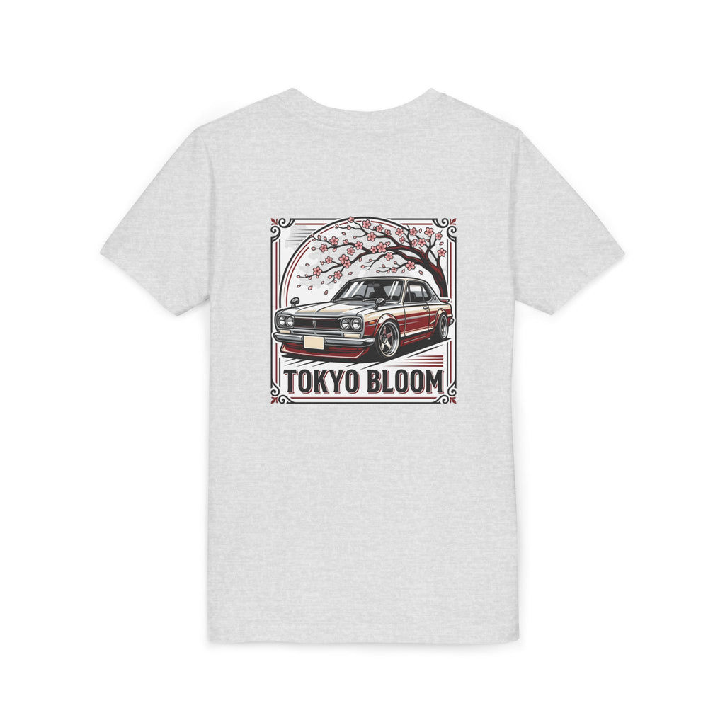 Tokyo Bloom Youth Tee — Retro JDM Car & Cherry Blossoms Tee