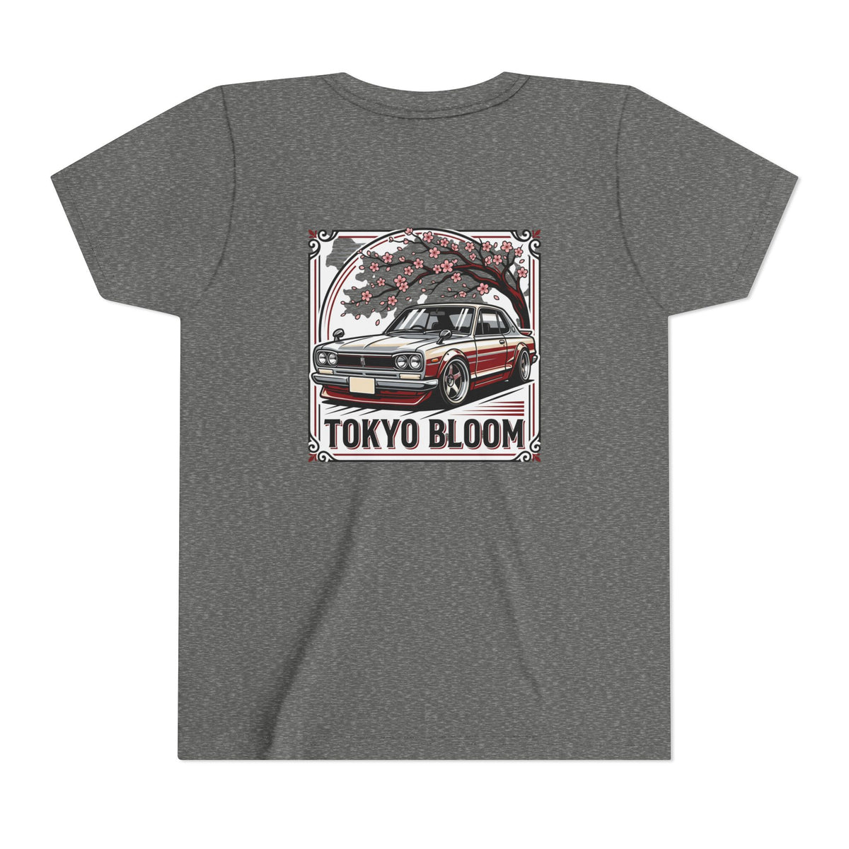 Tokyo Bloom Youth Tee — Retro JDM Car & Cherry Blossoms Tee