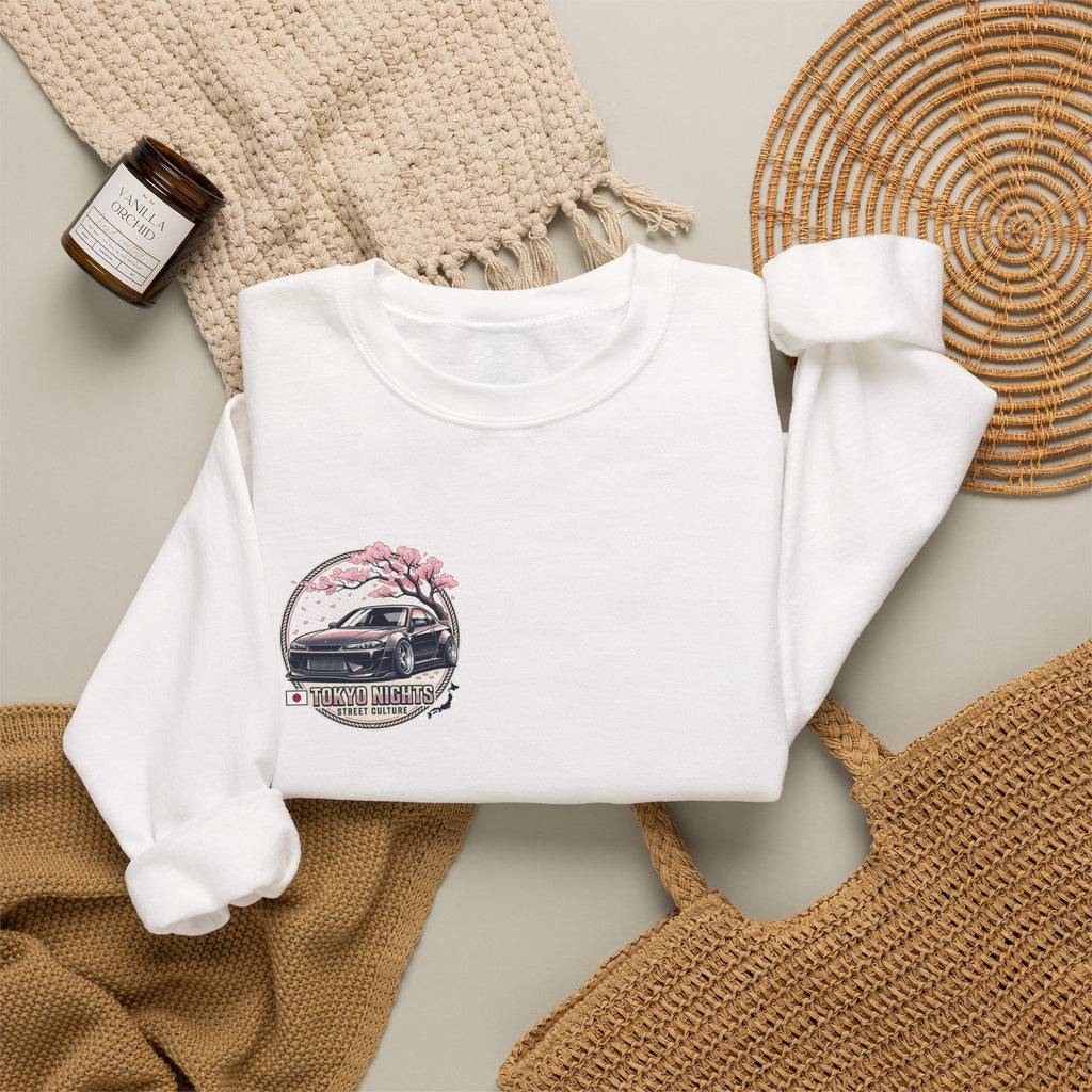 Vintage Camper Crewneck Sweatshirt — Retro Van & Cherry Blossom Graphic