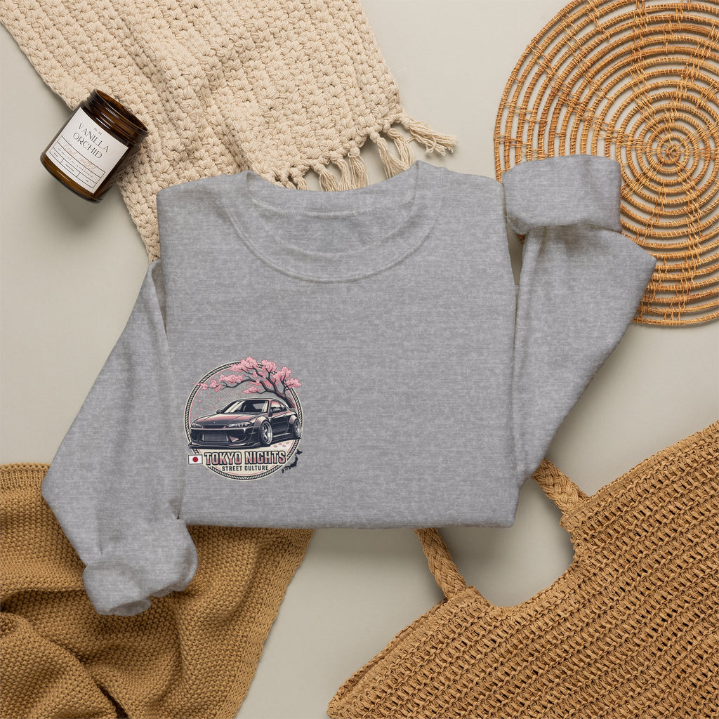 Vintage Camper Crewneck Sweatshirt — Retro Van & Cherry Blossom Graphic