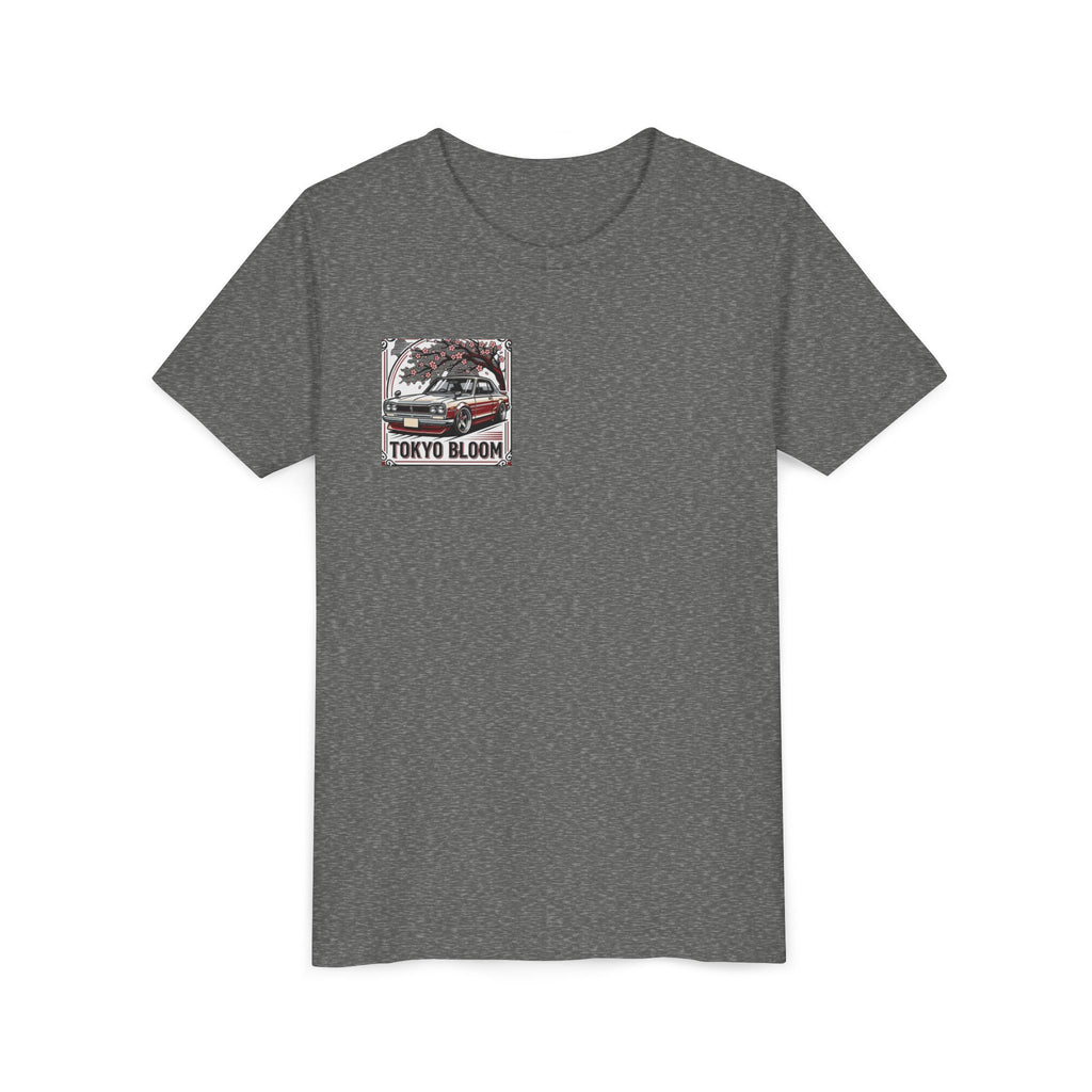 Tokyo Bloom Youth Tee — Retro JDM Car & Cherry Blossoms Tee