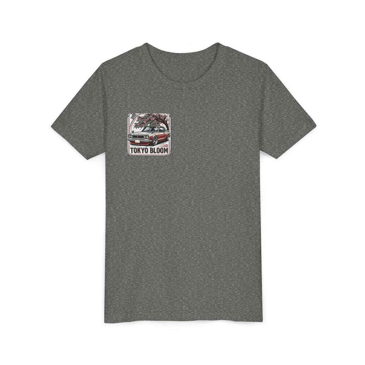 Tokyo Bloom Youth Tee — Retro JDM Car & Cherry Blossoms Tee