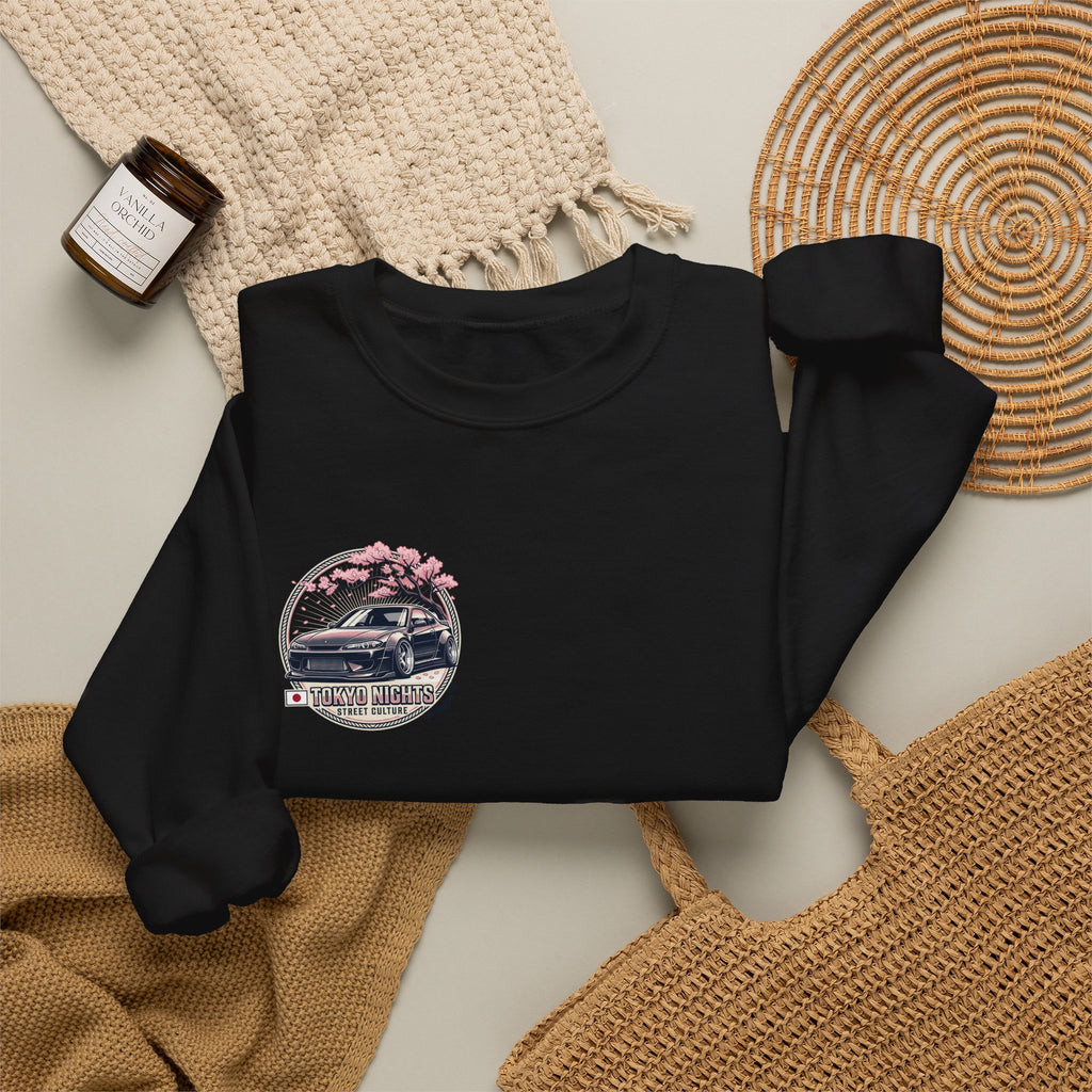 Vintage Camper Crewneck Sweatshirt — Retro Van & Cherry Blossom Graphic