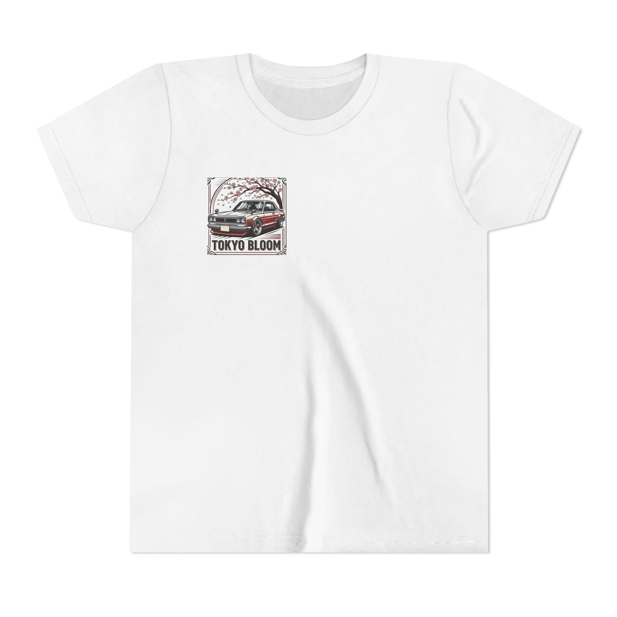Tokyo Bloom Youth Tee — Retro JDM Car & Cherry Blossoms Tee