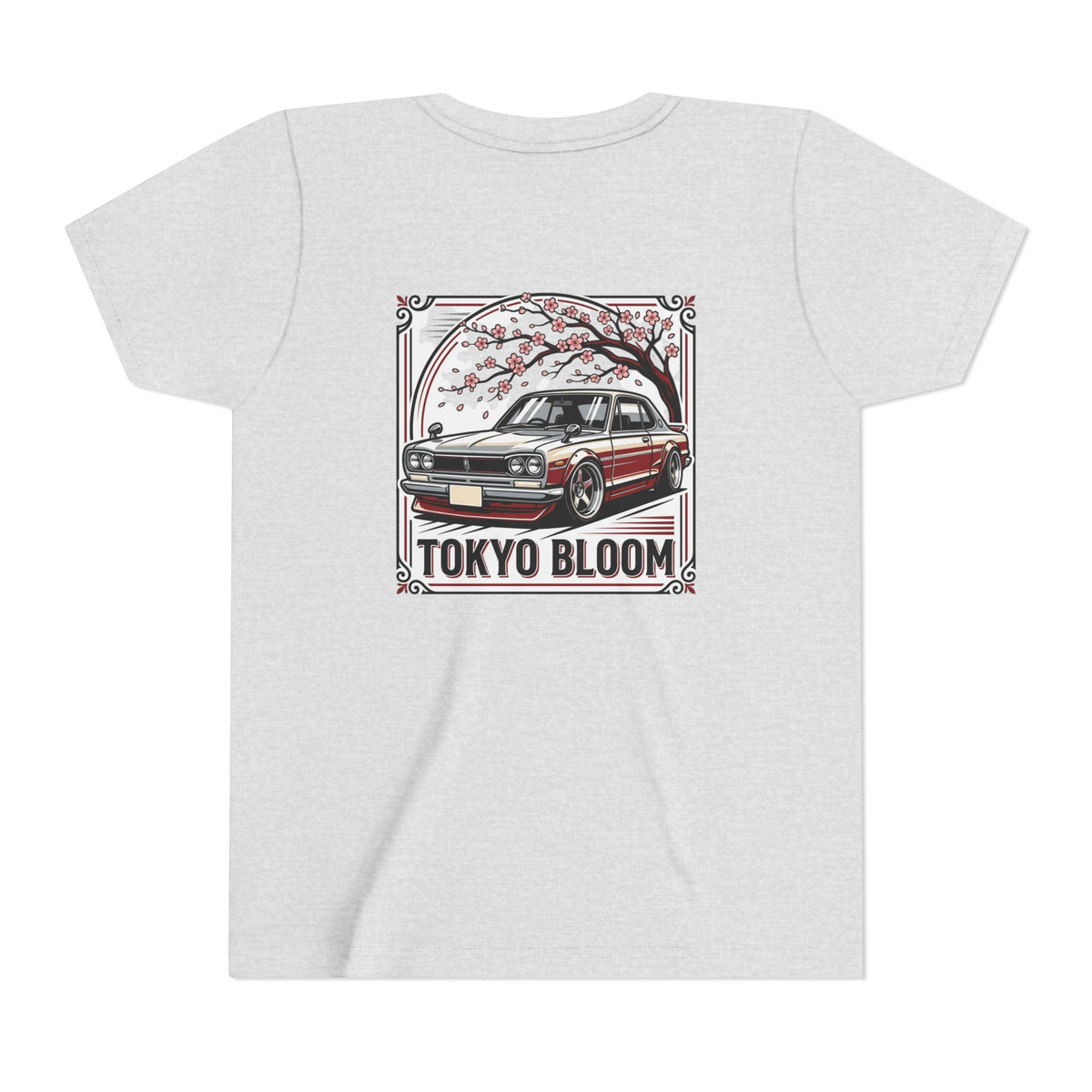 Tokyo Bloom Youth Tee — Retro JDM Car & Cherry Blossoms Tee