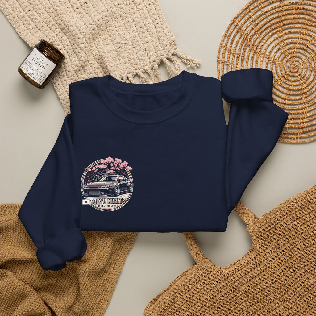 Vintage Camper Crewneck Sweatshirt — Retro Van & Cherry Blossom Graphic