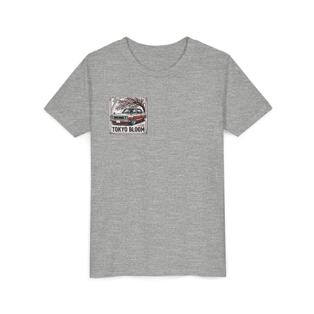 Tokyo Bloom Youth Tee — Retro JDM Car & Cherry Blossoms Tee