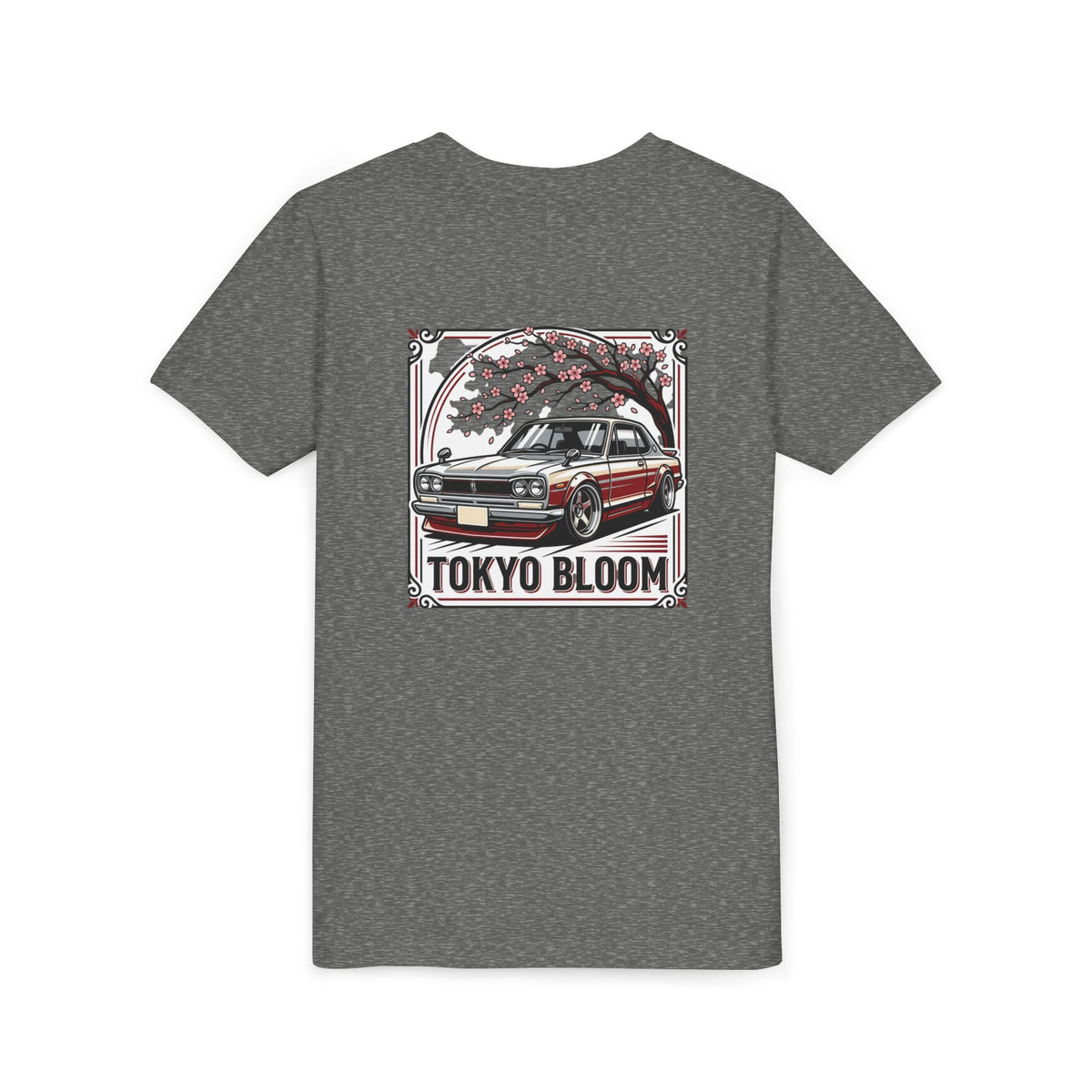 Tokyo Bloom Youth Tee — Retro JDM Car & Cherry Blossoms Tee