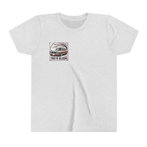 Tokyo Bloom Youth Tee — Retro JDM Car & Cherry Blossoms Tee