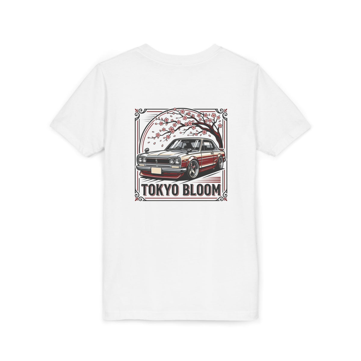 Tokyo Bloom Youth Tee — Retro JDM Car & Cherry Blossoms Tee