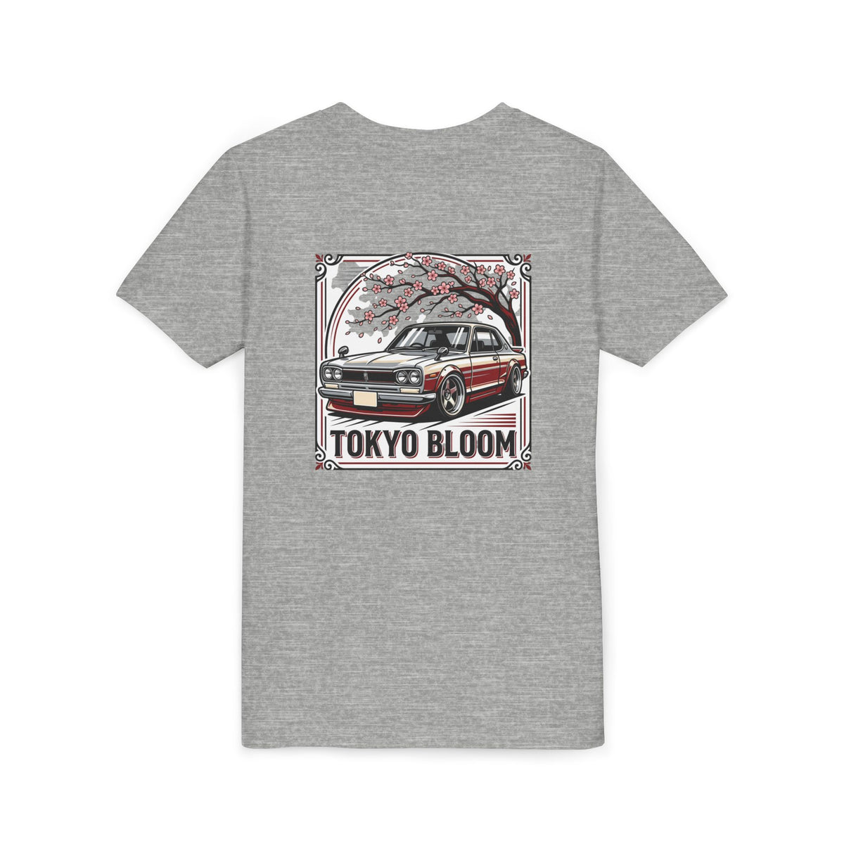 Tokyo Bloom Youth Tee — Retro JDM Car & Cherry Blossoms Tee